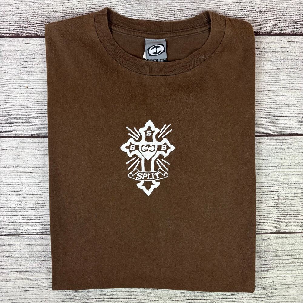 Vintage Split Skateboards Brown Graphic Cross Skate T-shirt